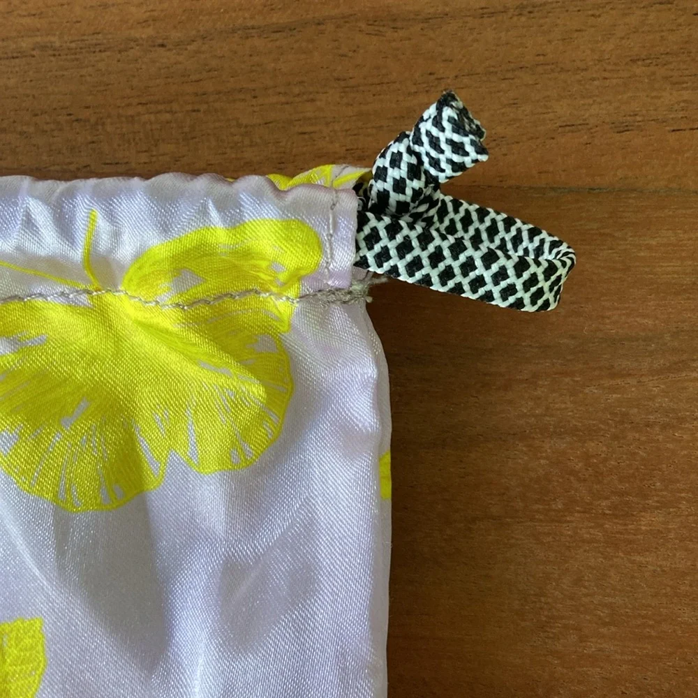 Lavender and yellow satin drawstring bag for travel or gift wrap